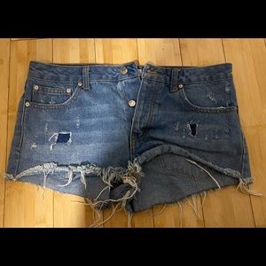 Forever 21 Blue Denim Ripped Shorts